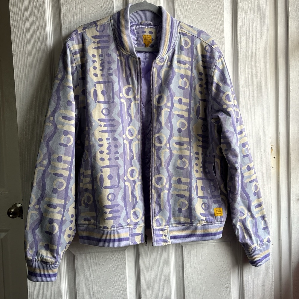 Banks Journal Studio Quilted Lined Zip Bomber Jacket Geometric Purple L